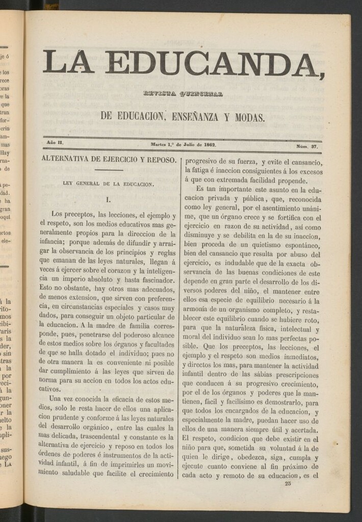 Miniatura de La Educanda: revista de educación del 1 de julio de 1862