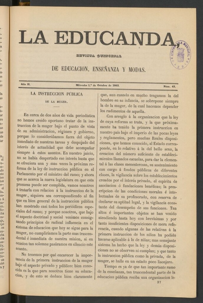 Miniatura de La Educanda: revista de educación del 1 de octubre de 1862
