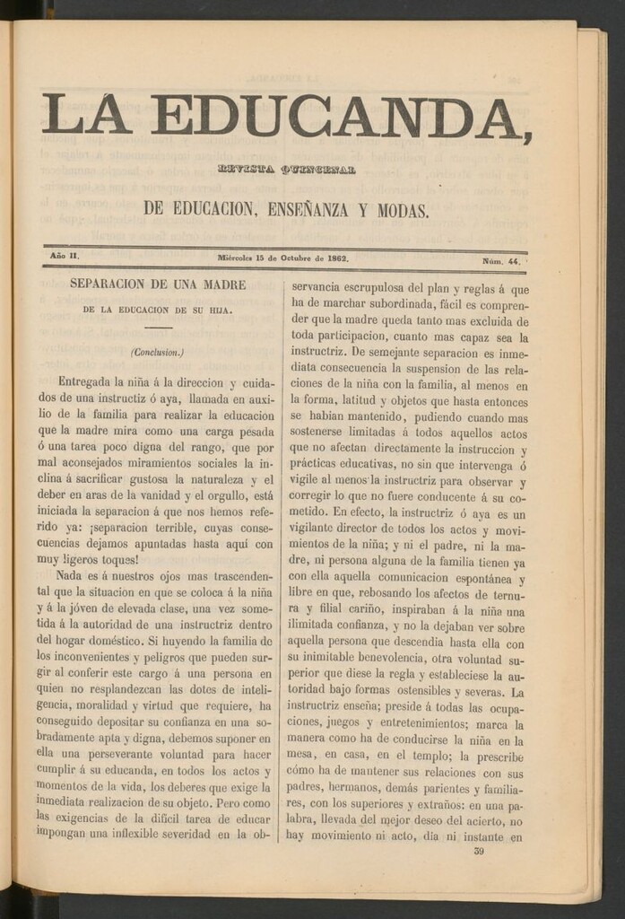 Miniatura de La Educanda: revista de educación del 15 de octubre de 1862