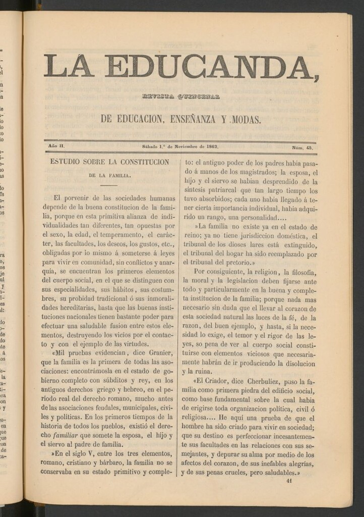 Miniatura de La Educanda: revista de educación del 1 de noviembre de 1862