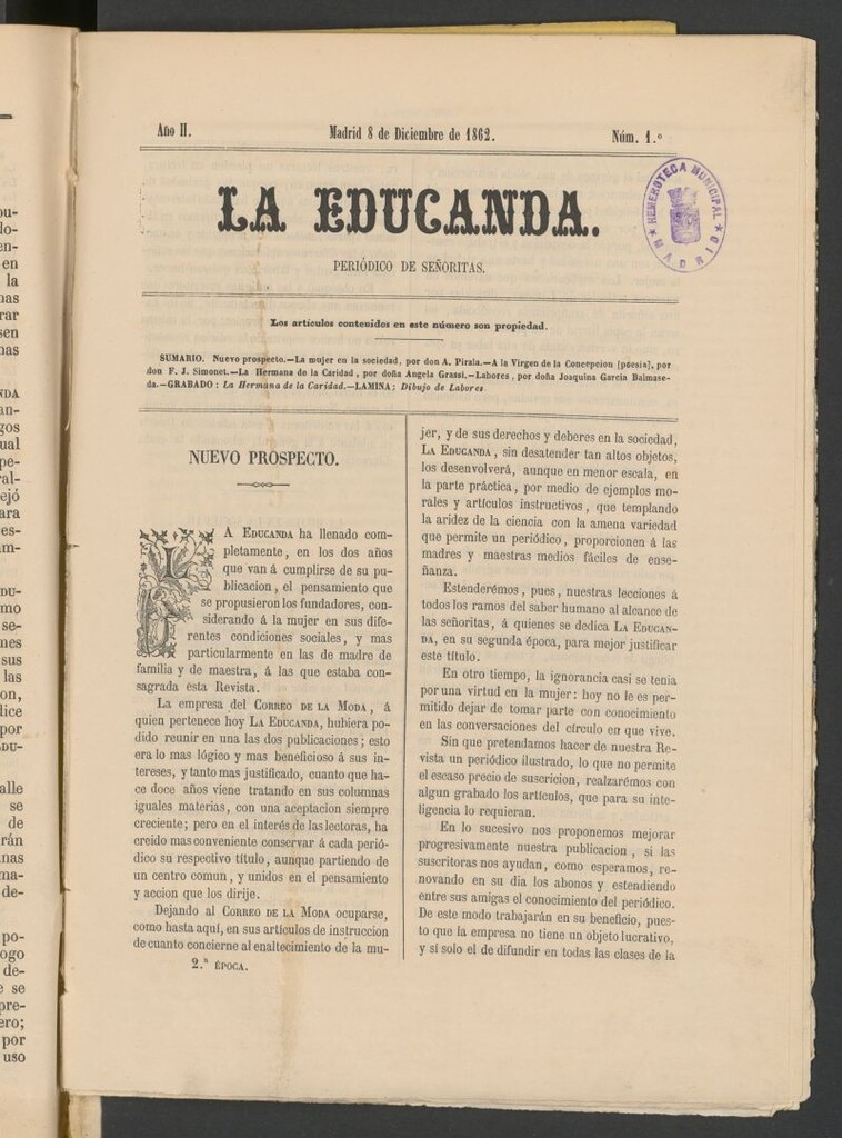 Miniatura de La Educanda: revista de educación del 8 de diciembre de 1862