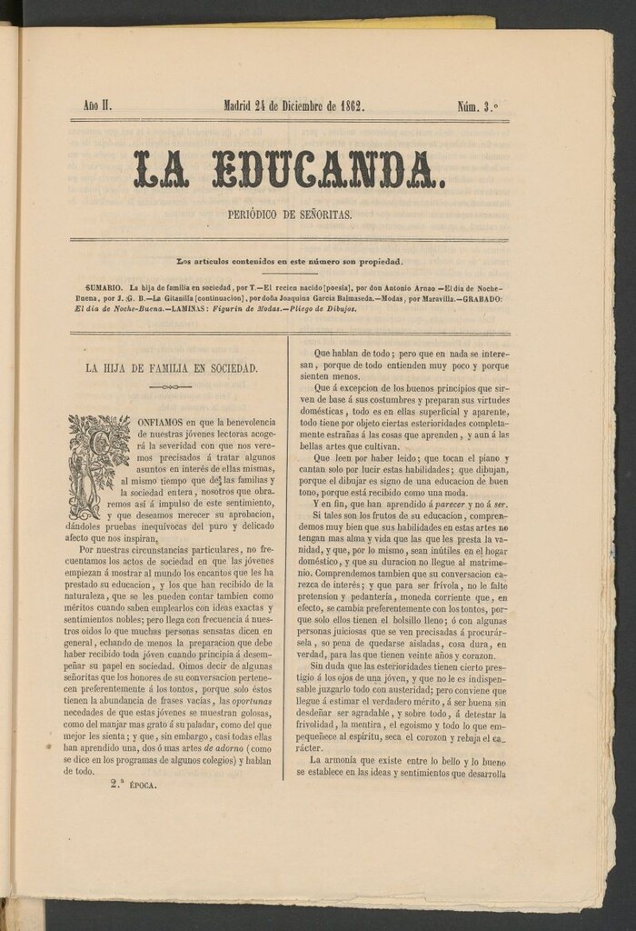 Miniatura de La Educanda: revista de educación del 24 de diciembre de 1862