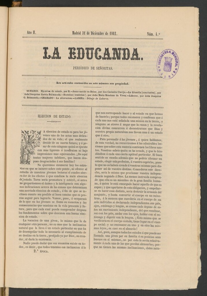 Miniatura de La Educanda: revista de educación del 31 de diciembre de 1862