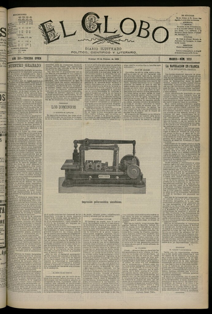 Miniatura de El Globo : diario ilustrado del 23 de febrero de 1890, nº 5223