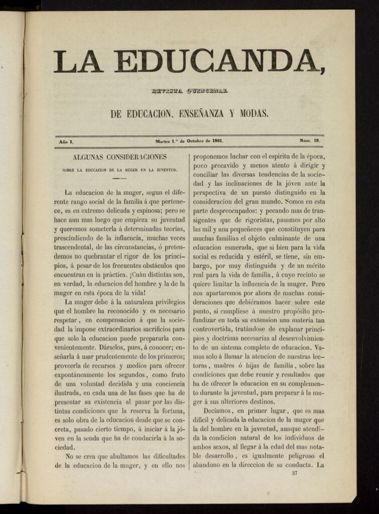 Miniatura de La Educanda: revista de educación del 1 de octubre de 1861
