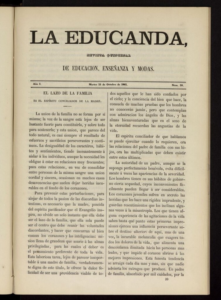 Miniatura de La Educanda: revista de educación del 15 de octubre de 1861