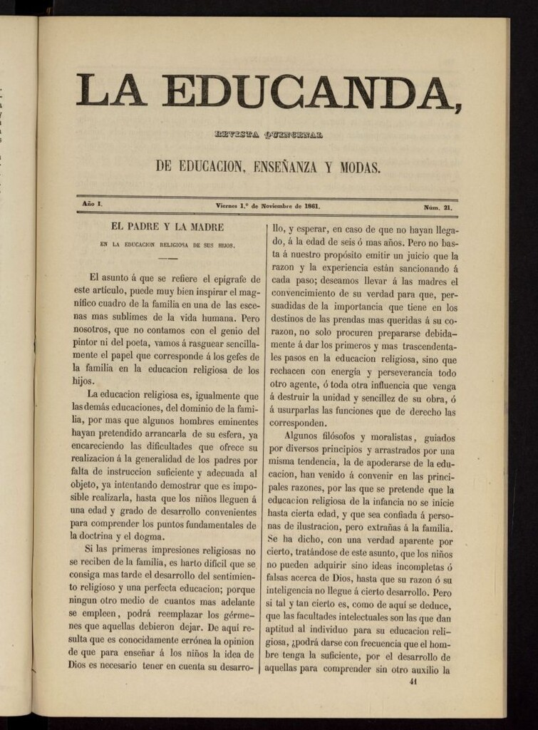 Miniatura de La Educanda: revista de educación del 1 de noviembre de 1861