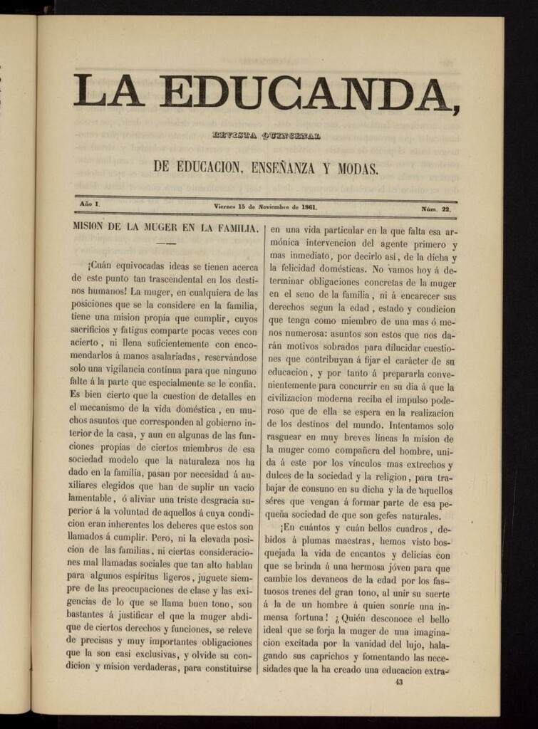 Miniatura de La Educanda: revista de educación del 15 de noviembre de 1861