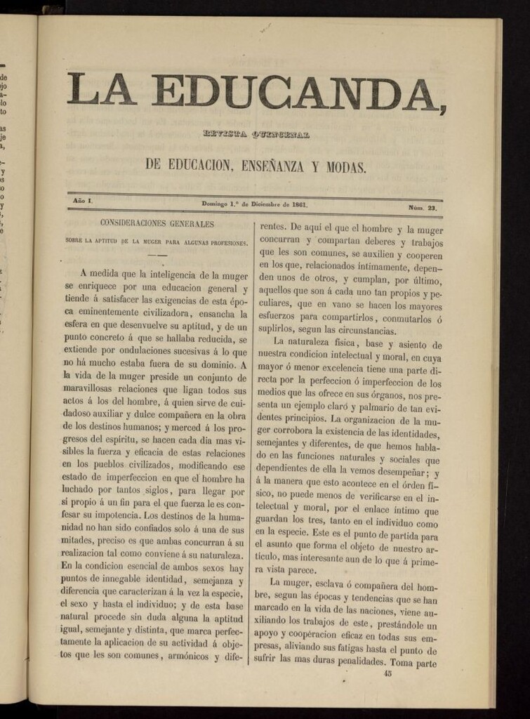 Miniatura de La Educanda: revista de educación del 1 de diciembre de 1861