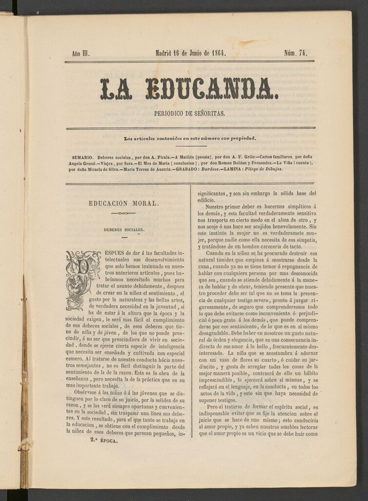 Miniatura de La Educanda: revista de educación del 16 de junio de 1864.