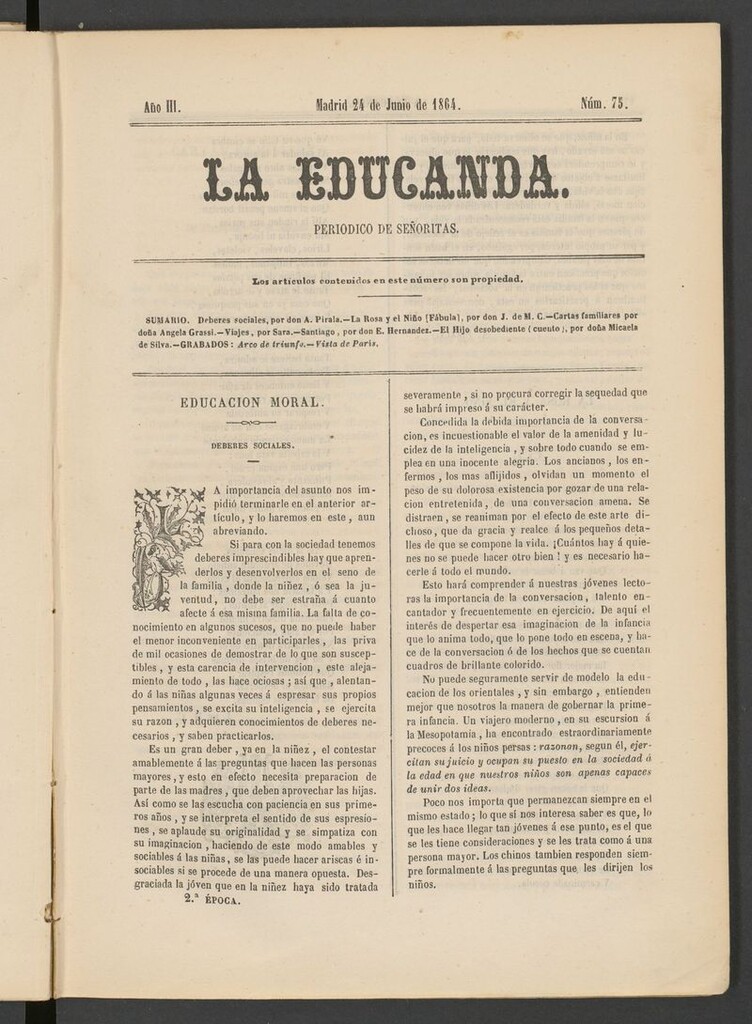 Miniatura de La Educanda: revista de educación del 24 de junio de 1864