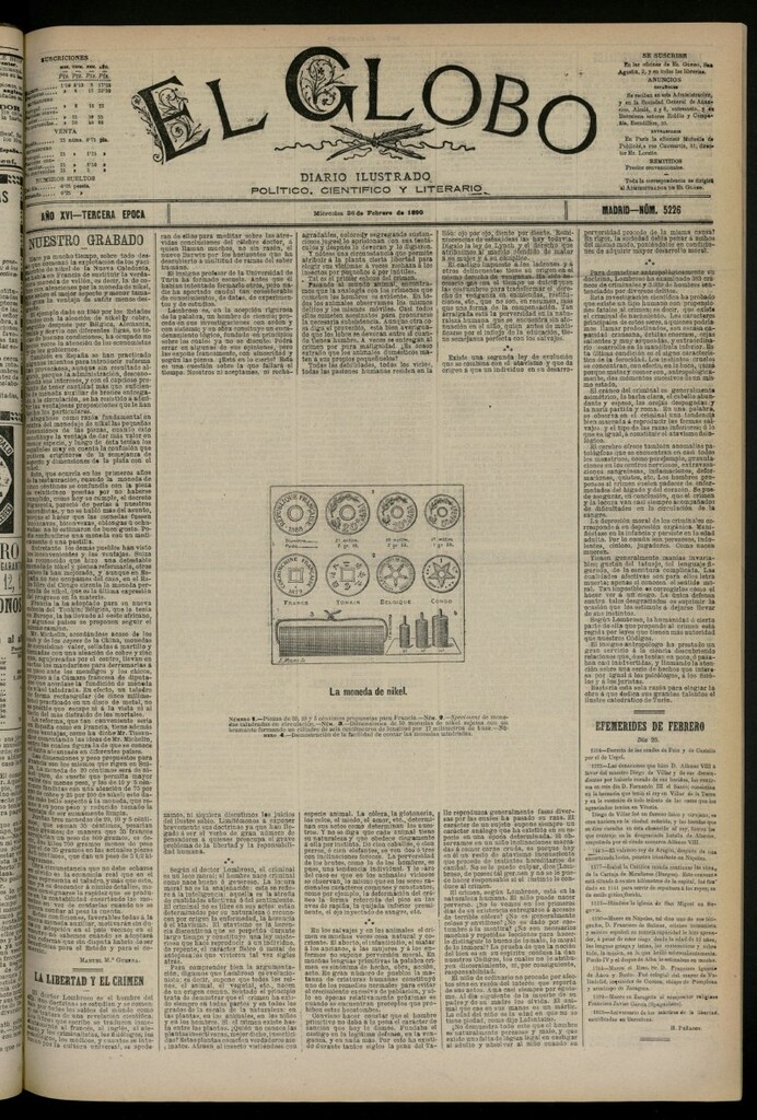 Miniatura de El Globo : diario ilustrado del 26 de febrero de 1890, nº 5226