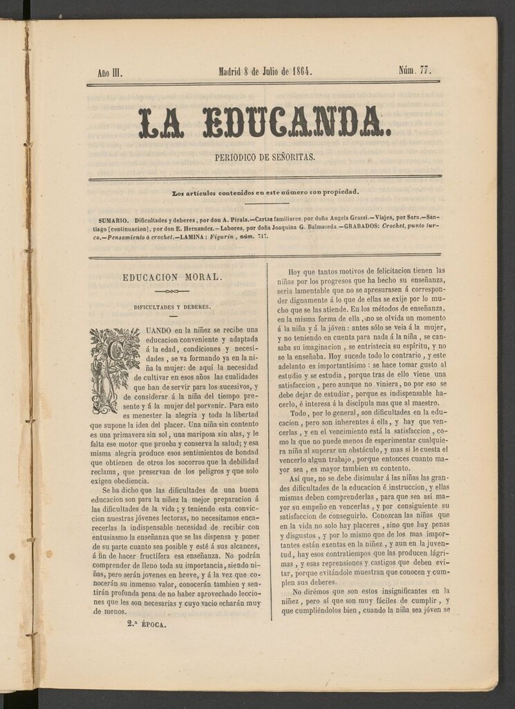 Miniatura de La Educanda: revista de educación del 8 de julio de 1864