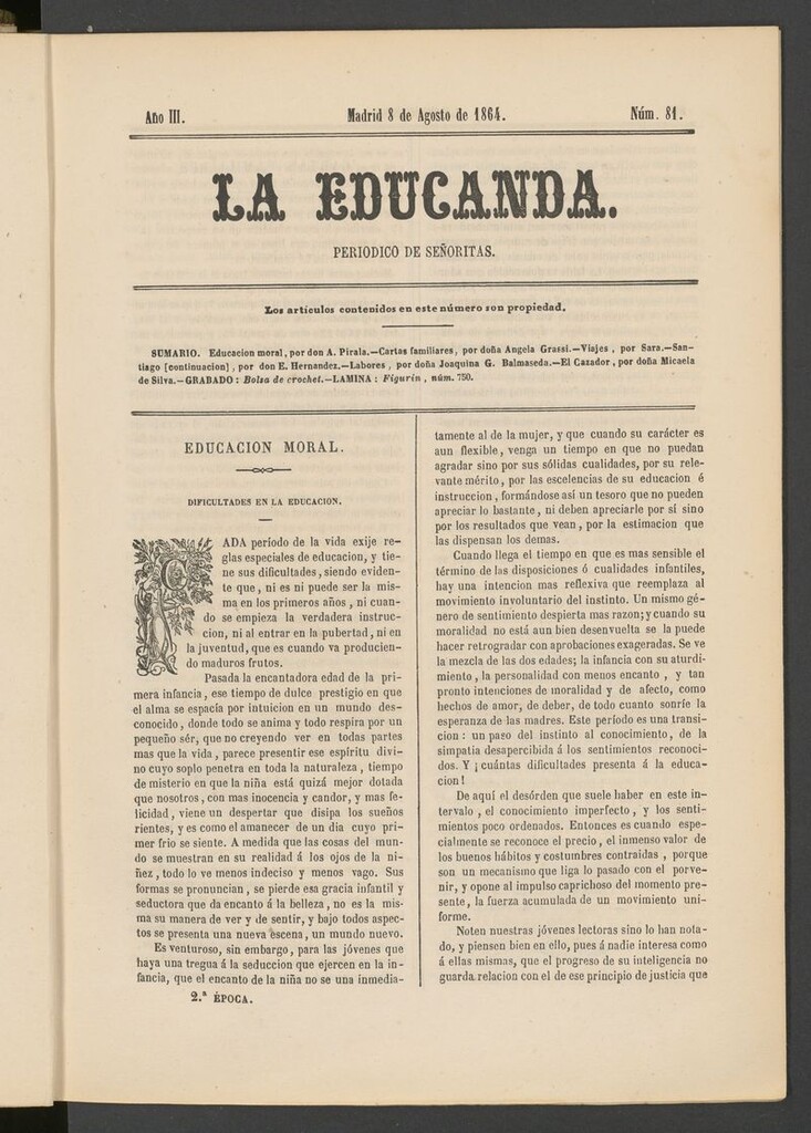 Miniatura de La Educanda: revista de educación del 8 de agosto de 1864