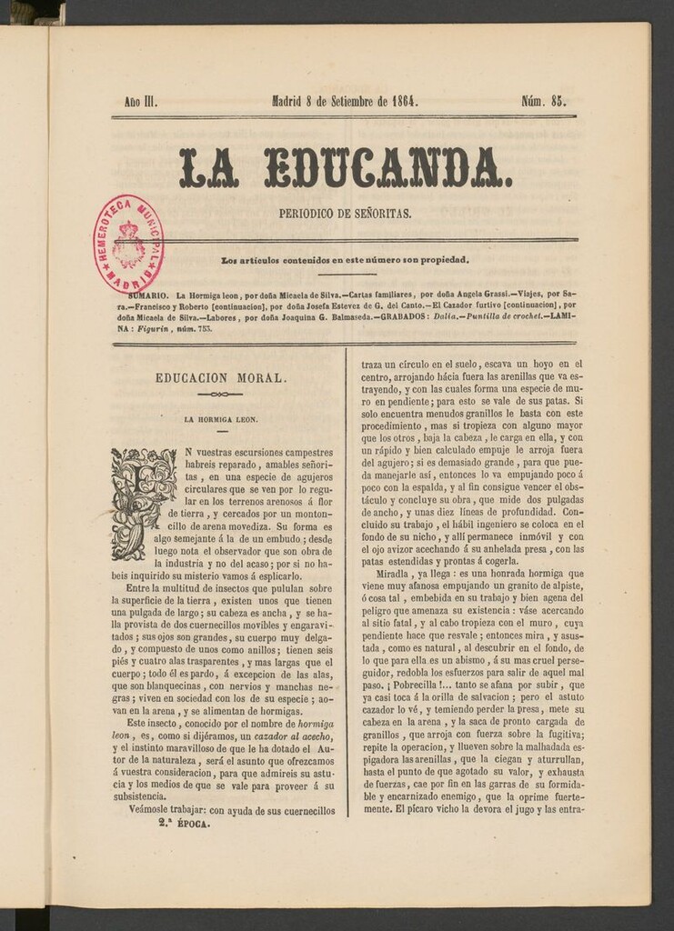 Miniatura de La Educanda: revista de educación del 8 de septiembre de 1864