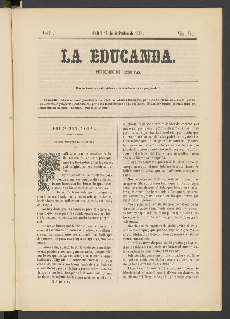Miniatura de La Educanda: revista de educación del 16 de septiembre de 1864