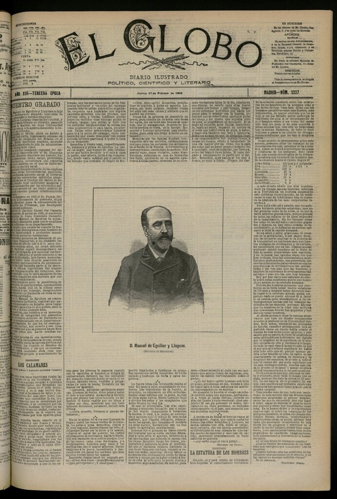 Miniatura de El Globo : diario ilustrado del 27 de febrero de 1890, nº 5227