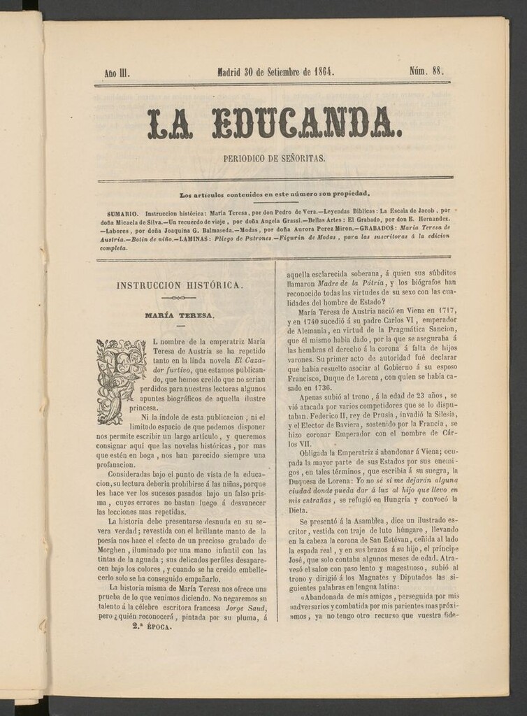 Miniatura de La Educanda: revista de educación del 30 de septiembre de 1864