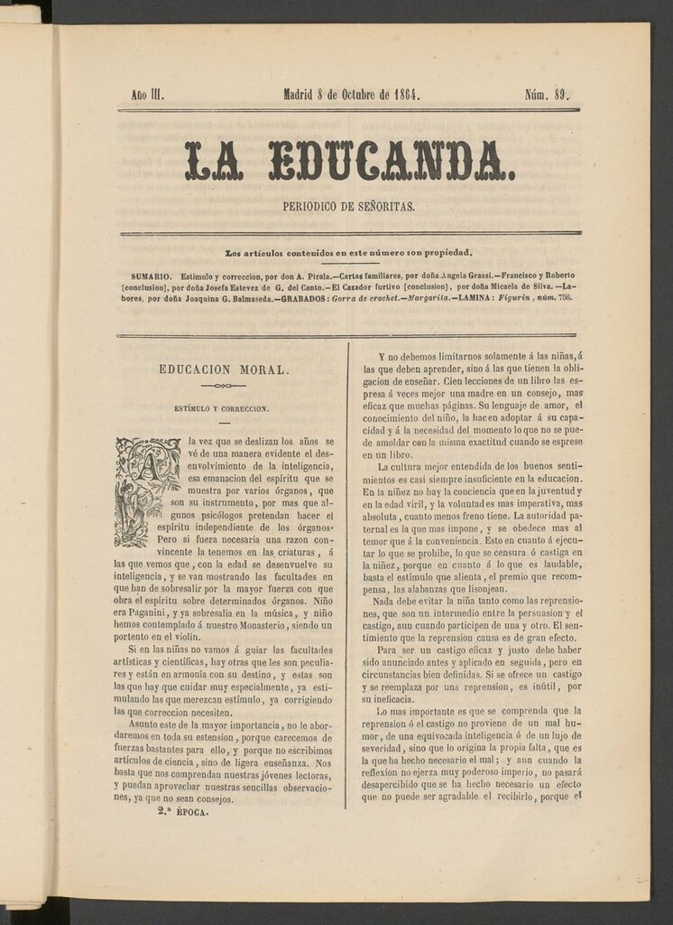 Miniatura de La Educanda: revista de educación del 8 de octubre de 1864