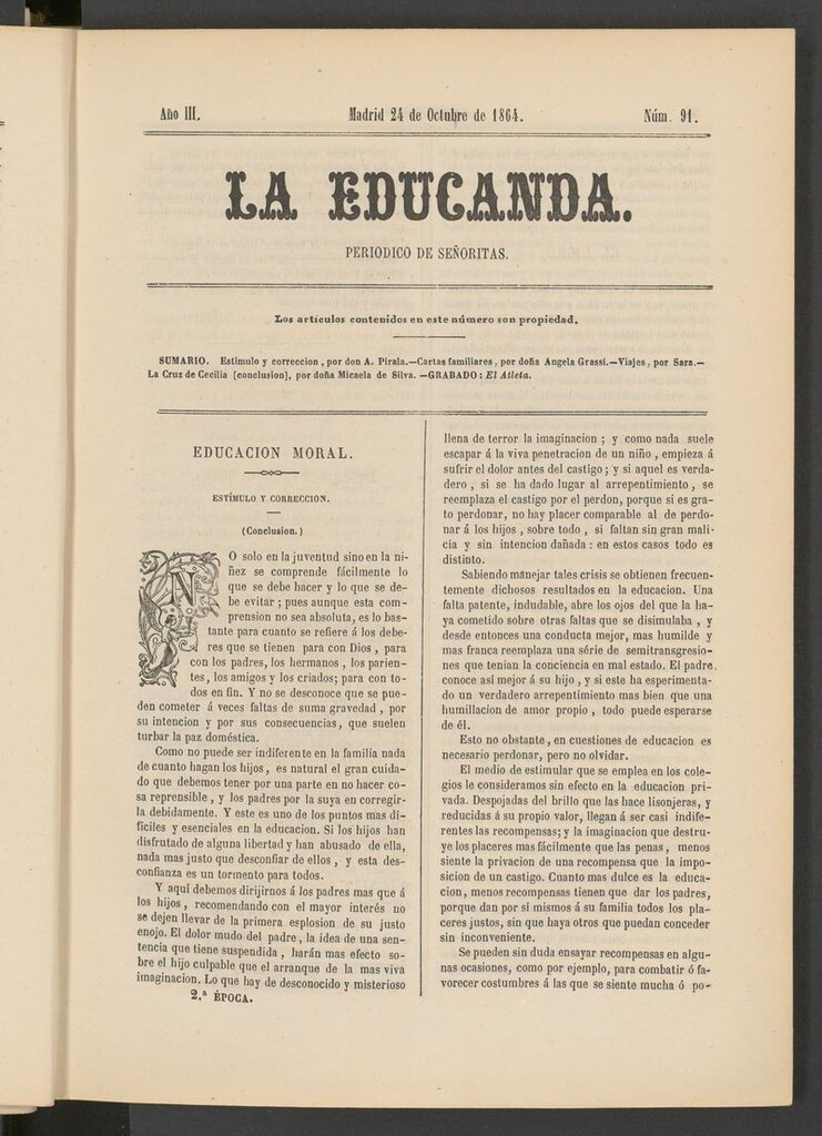 Miniatura de La Educanda: revista de educación del 24 de octubre de 1864