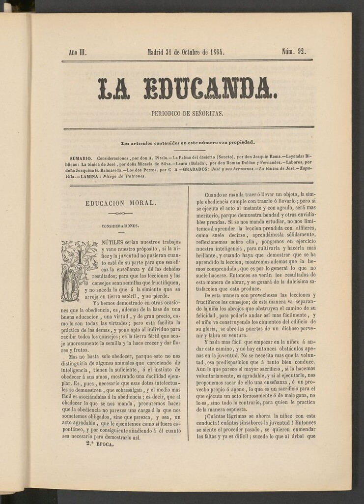 Miniatura de La Educanda: revista de educación del 31 de octubre de 1864