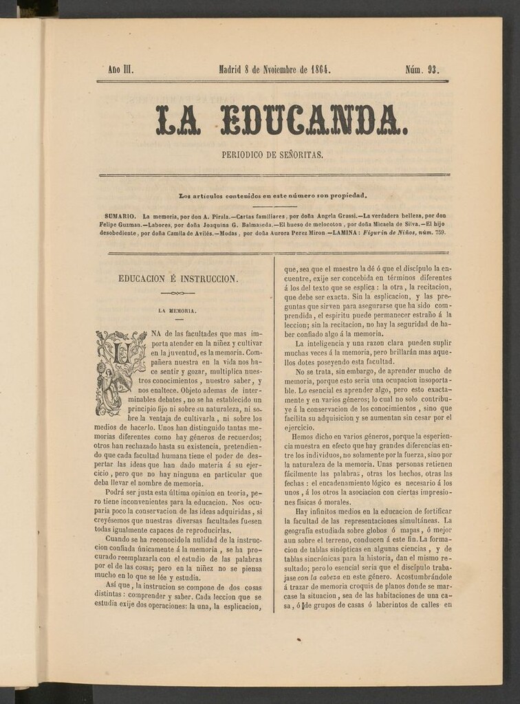 Miniatura de La Educanda: revista de educación del 8 de noviembre de 1864