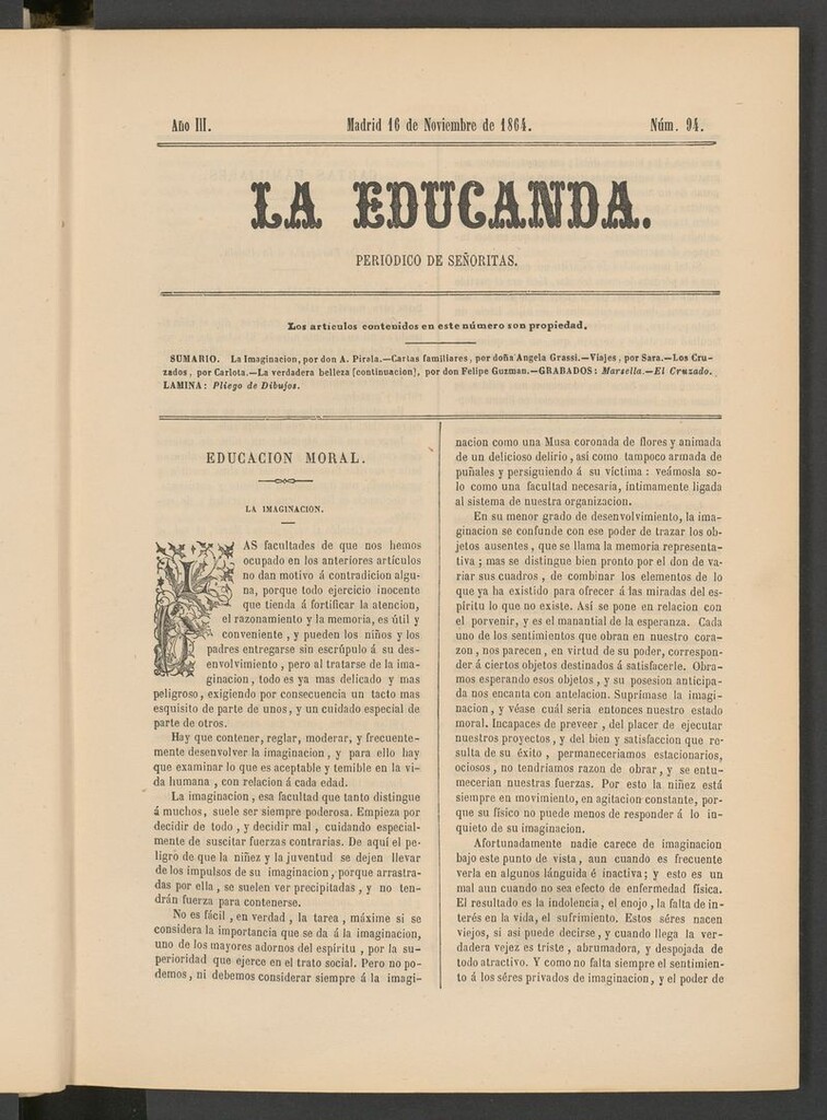 Miniatura de La Educanda: revista de educación del 16 de noviembre de 1864