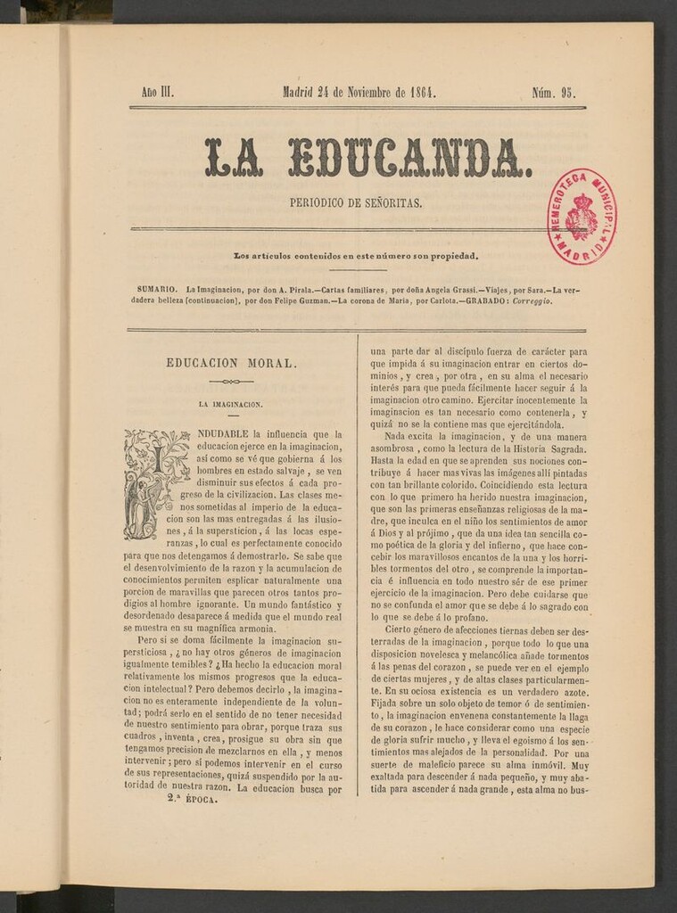 Miniatura de La Educanda: revista de educación del 24 de noviembre de 1864