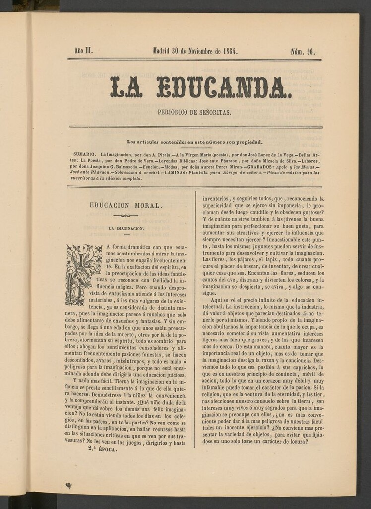 Miniatura de La Educanda: revista de educación del 30 de noviembre de 1864