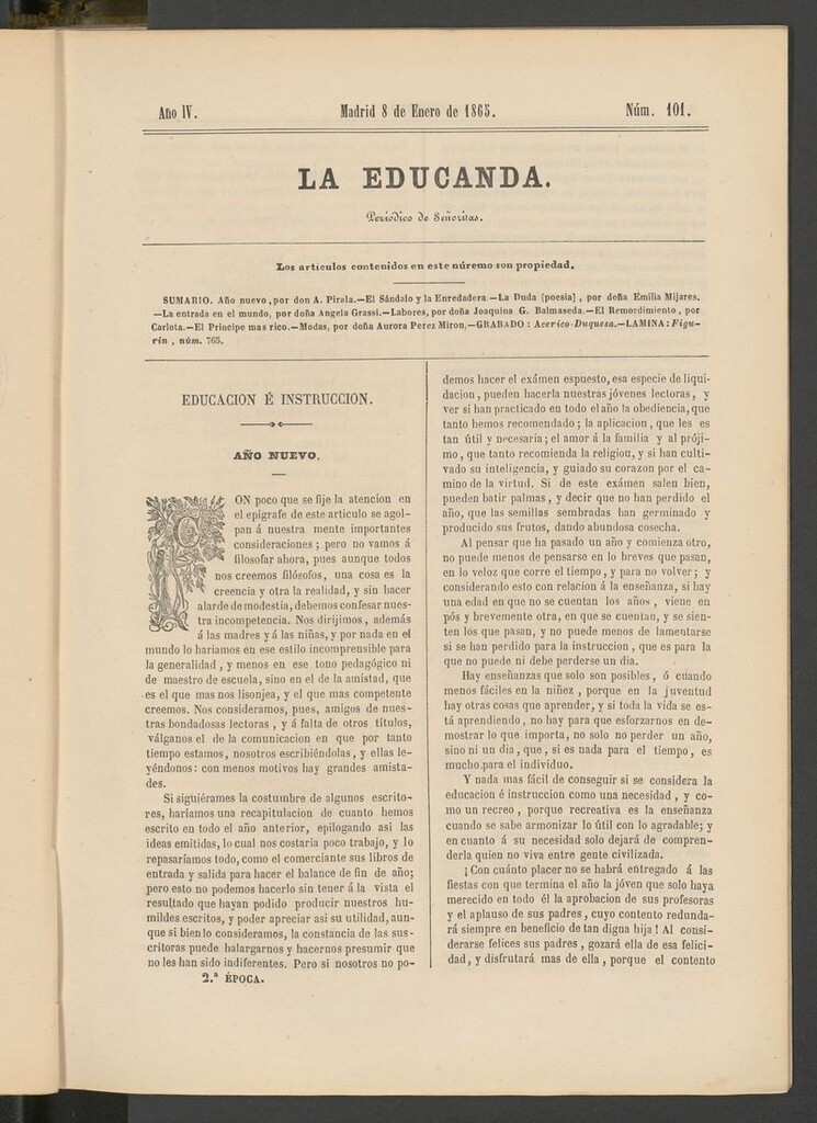 Miniatura de La Educanda: revista de educación del 8 de enero de 1865