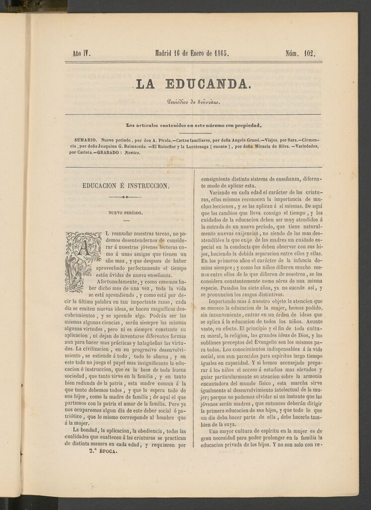 Miniatura de La Educanda: revista de educación del 16 de enero de 1865