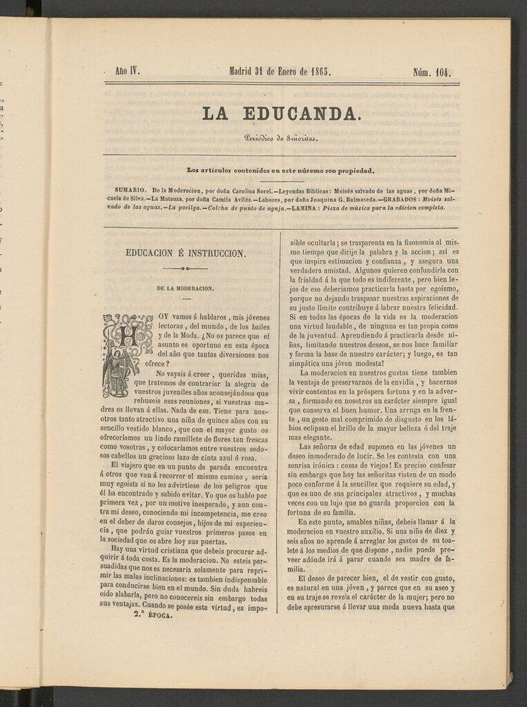 Miniatura de La Educanda: revista de educación del 31 de enero de 1865