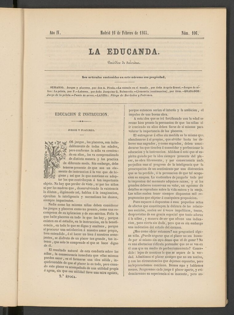 Miniatura de La Educanda: revista de educación del 16 de febrero de 1865