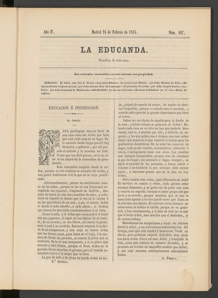 Miniatura de La Educanda: revista de educación del 24 de febrero de 1865