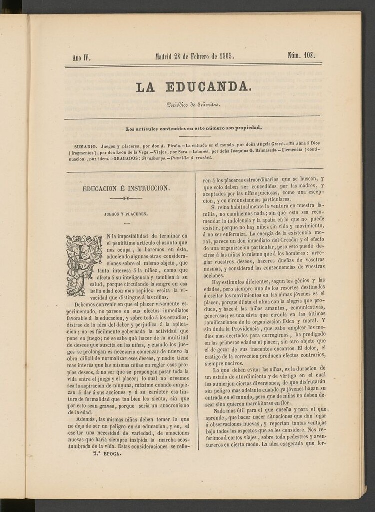 Miniatura de La Educanda: revista de educación del 28 de febrero de 1865