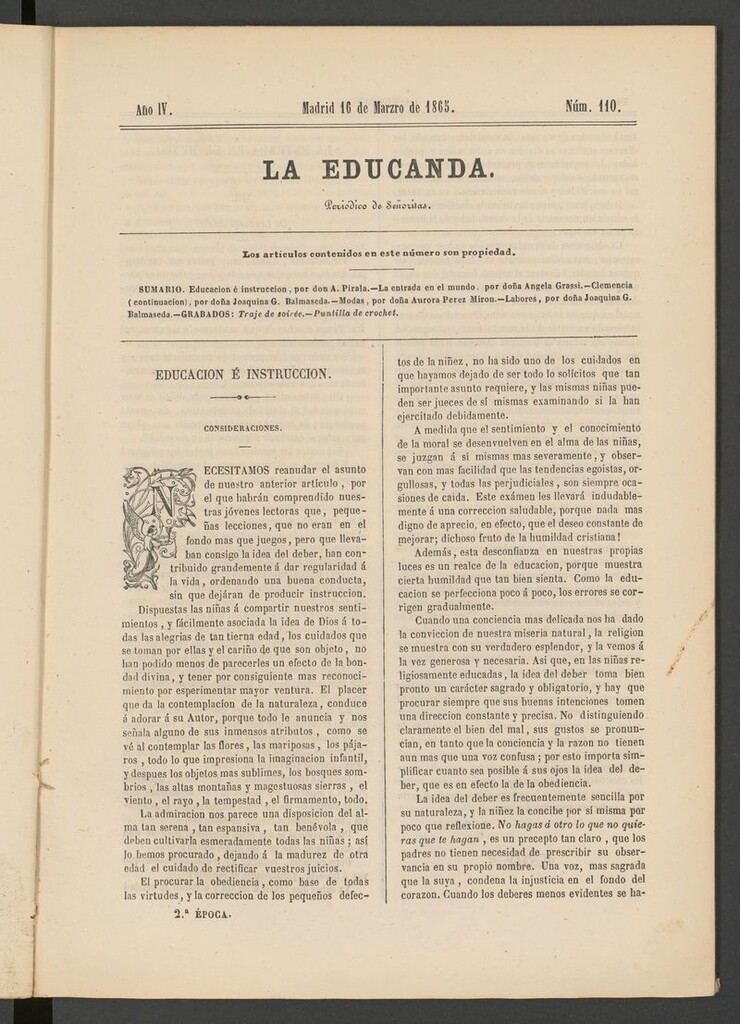 Miniatura de La Educanda: revista de educación del 16 de marzo de 1865