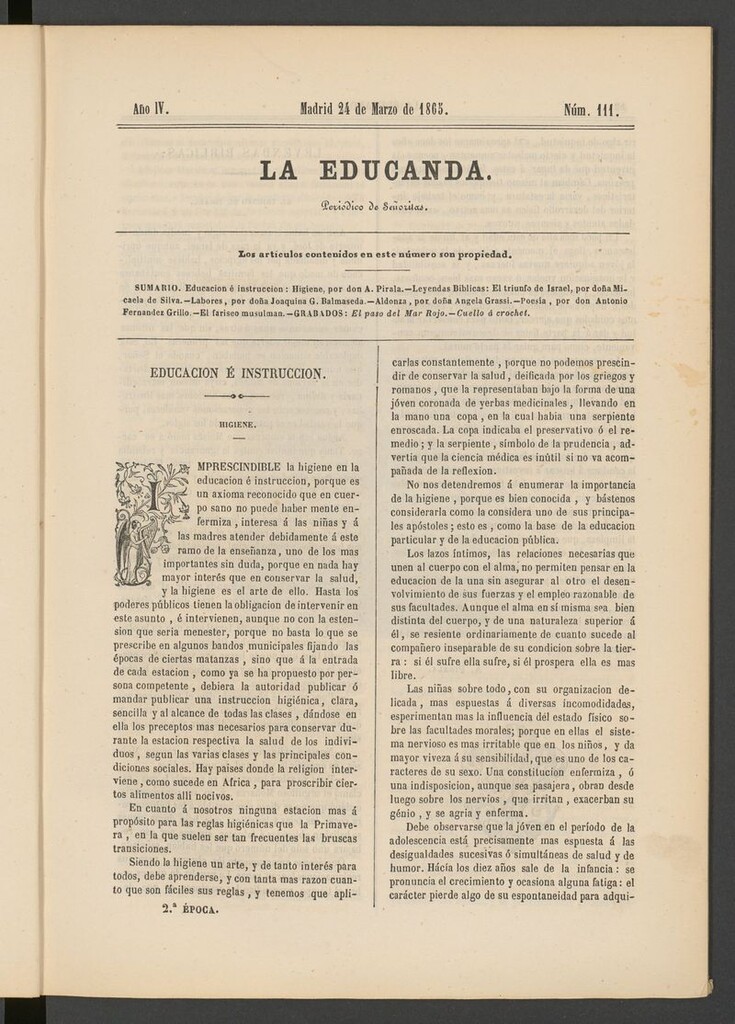 Miniatura de La Educanda: revista de educación del 24 de marzo de 1865
