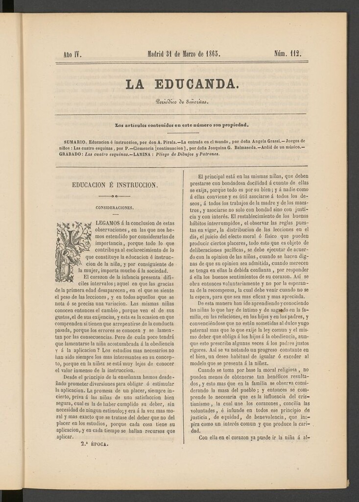 Miniatura de La Educanda: revista de educación del 31 de marzo de 1865