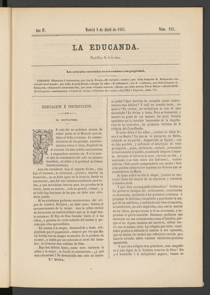 Miniatura de La Educanda: revista de educación del 8 de abril de 1865