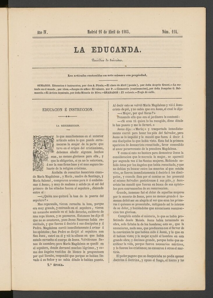 Miniatura de La Educanda: revista de educación del 16 de abril de 1865