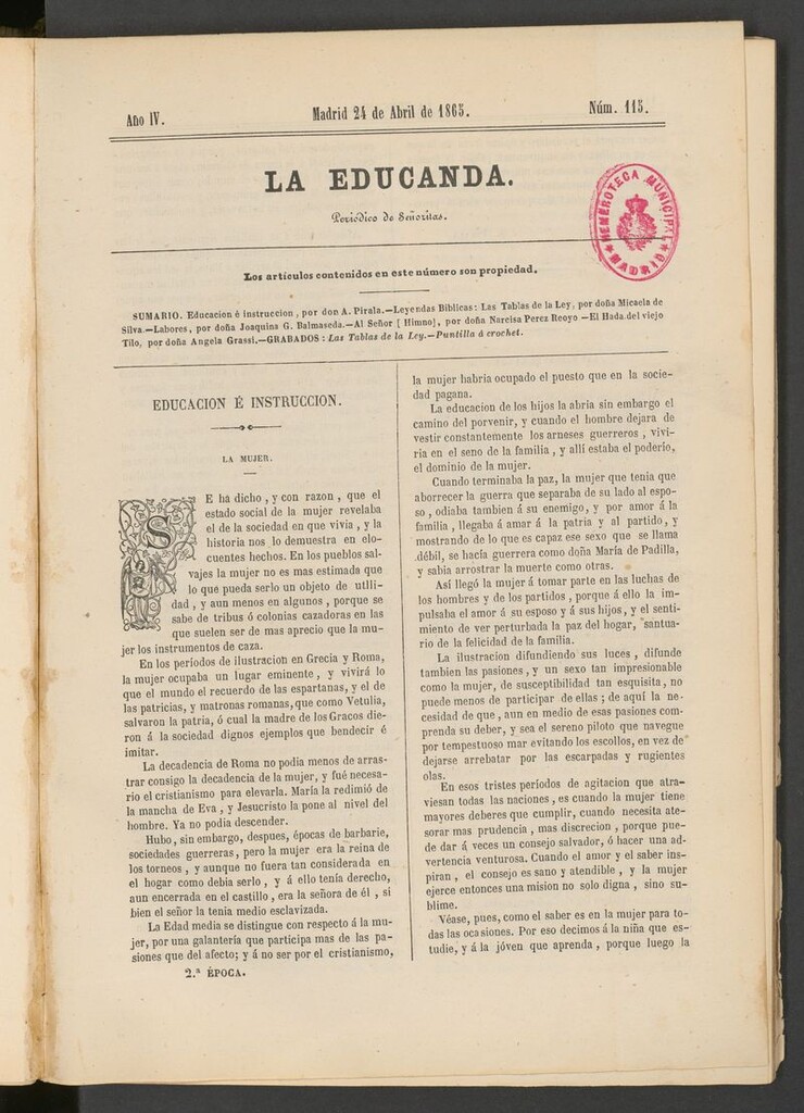 Miniatura de La Educanda: revista de educación del 24 de abril de 1865