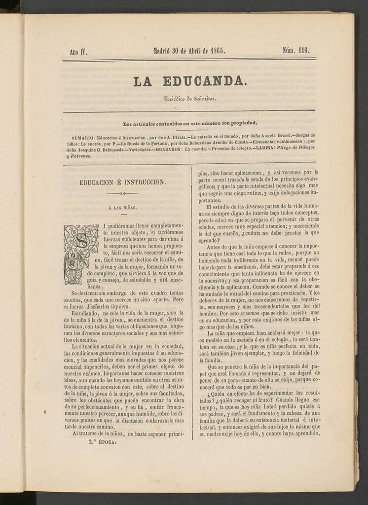 Miniatura de La Educanda: revista de educación del 30 de abril de 1865