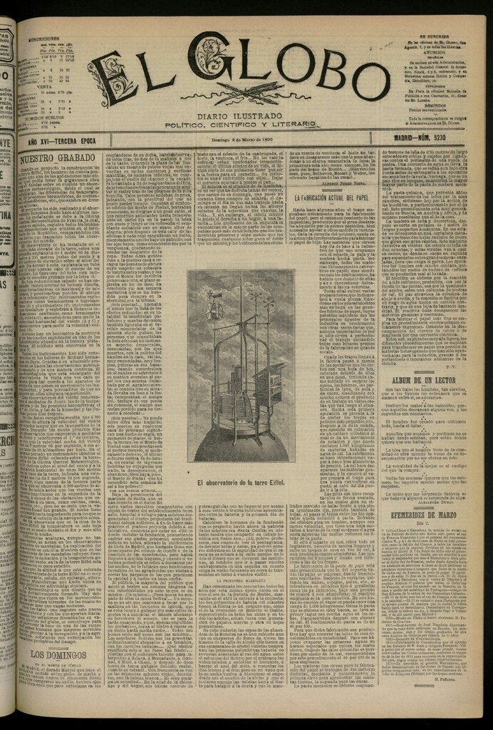 Miniatura de El Globo : diario ilustrado del 2 de marzo de 1890, nº 5230