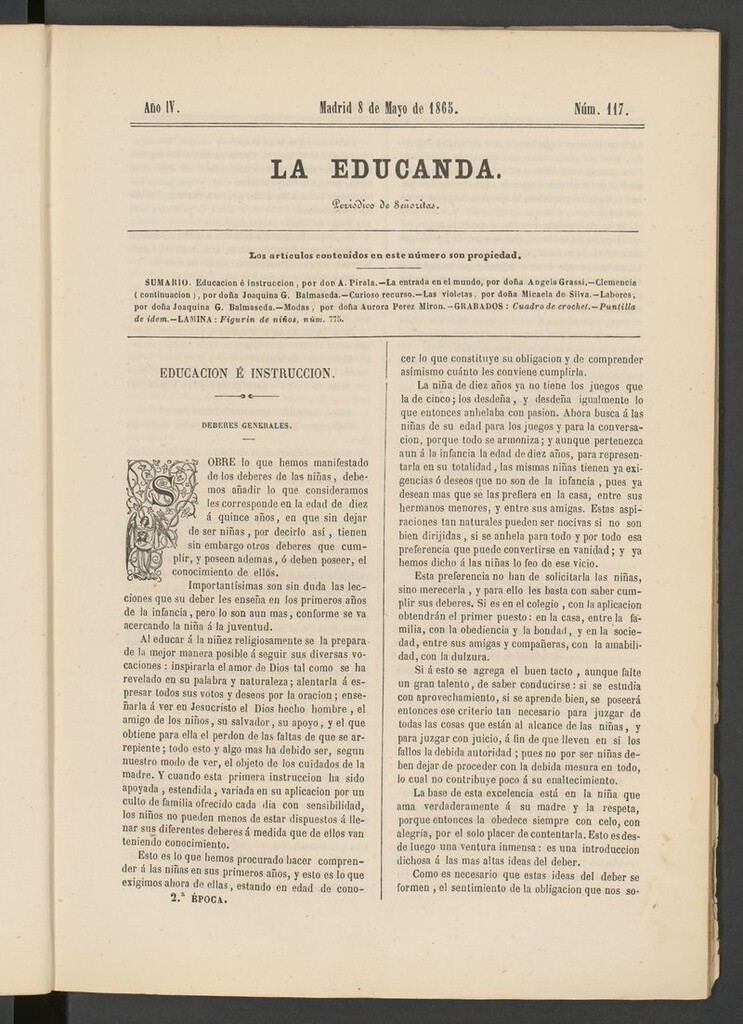 Miniatura de La Educanda: revista de educación del 8 de mayo de 1865