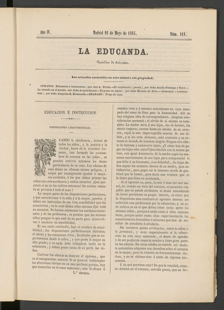 Miniatura de La Educanda: revista de educación del 16 de mayo de 1865