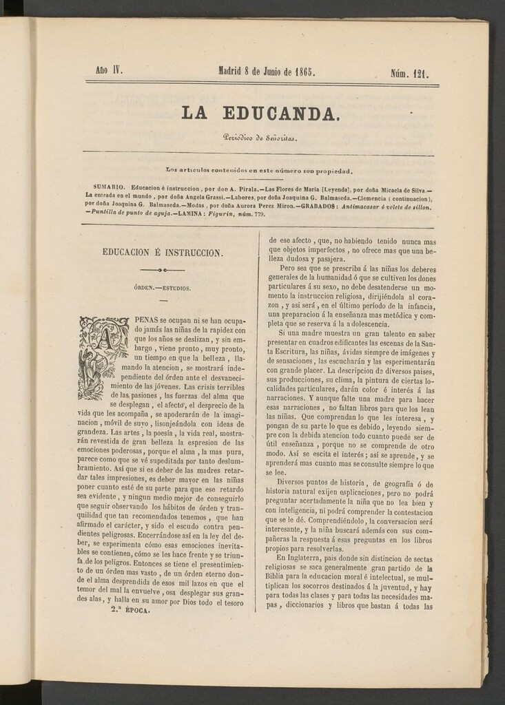 Miniatura de La Educanda: revista de educación del 8 de junio de 1865