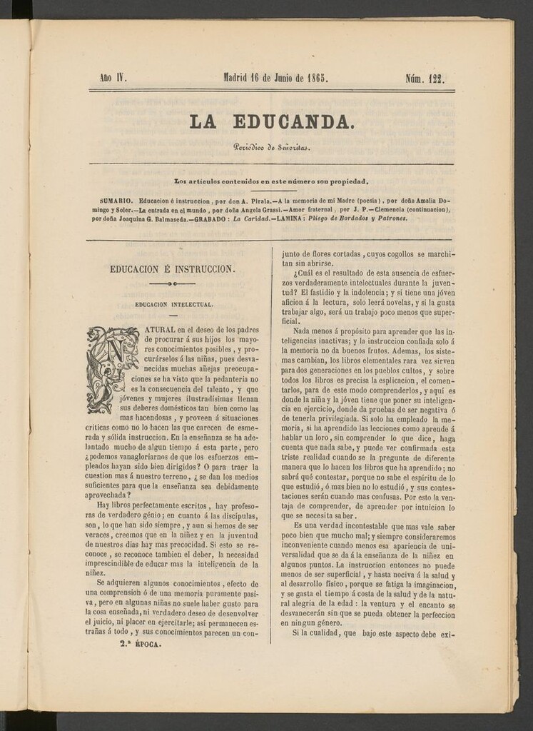 Miniatura de La Educanda: revista de educación del 16 de junio de 1865