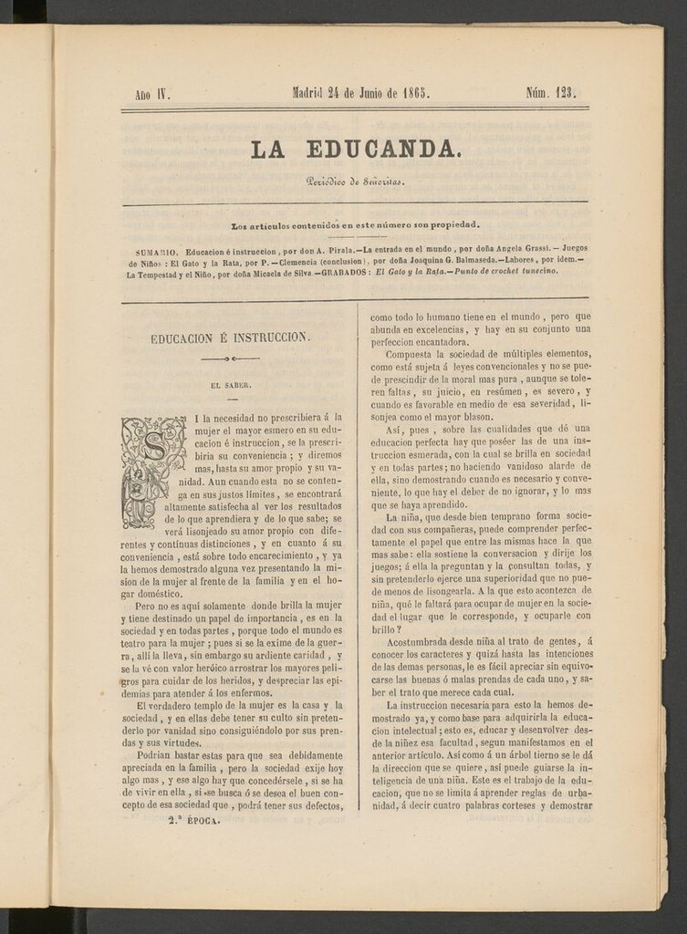 Miniatura de La Educanda: revista de educación del 24 de junio de 1865
