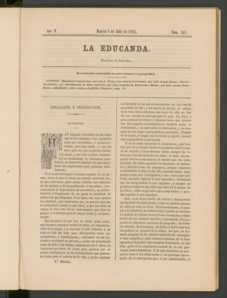 Miniatura de La Educanda: revista de educación del 8 de julio de 1865