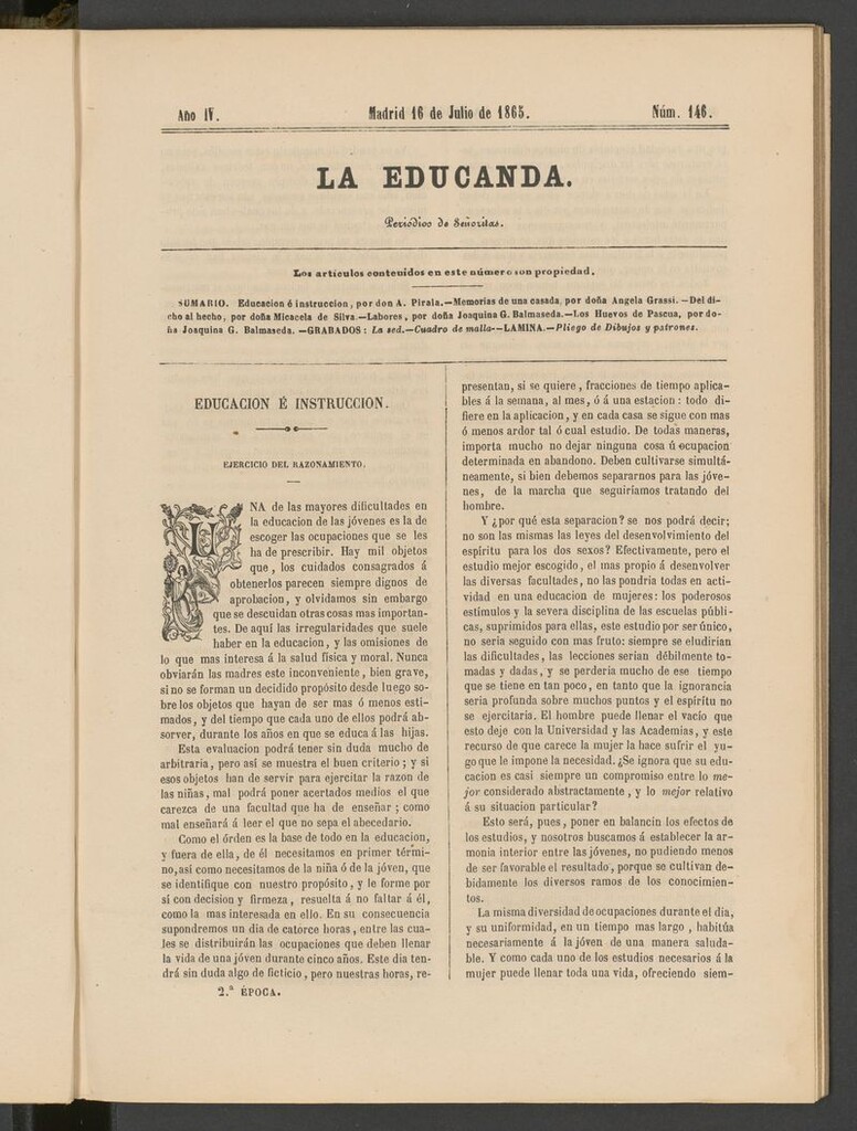Miniatura de La Educanda: revista de educación del 16 de julio de 1865